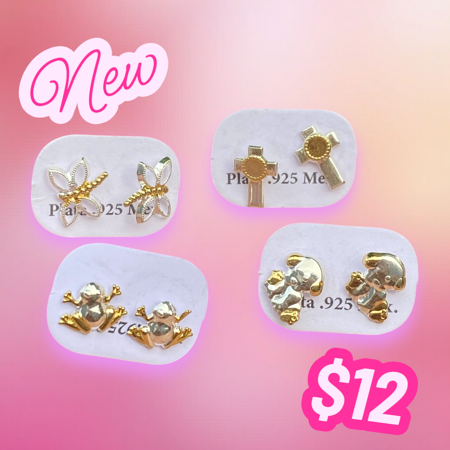 Silver Studs with Gold Plated 14k