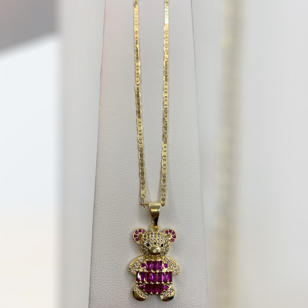 Red Cz Diamond Teddy Necklace
