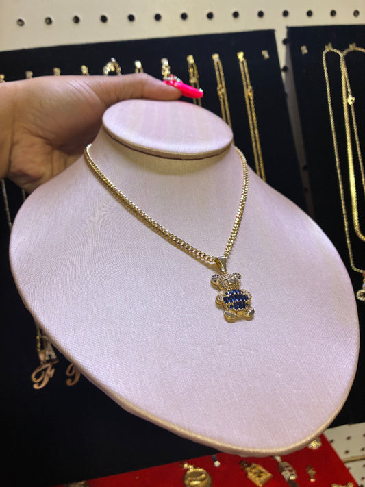Blue teddy necklace